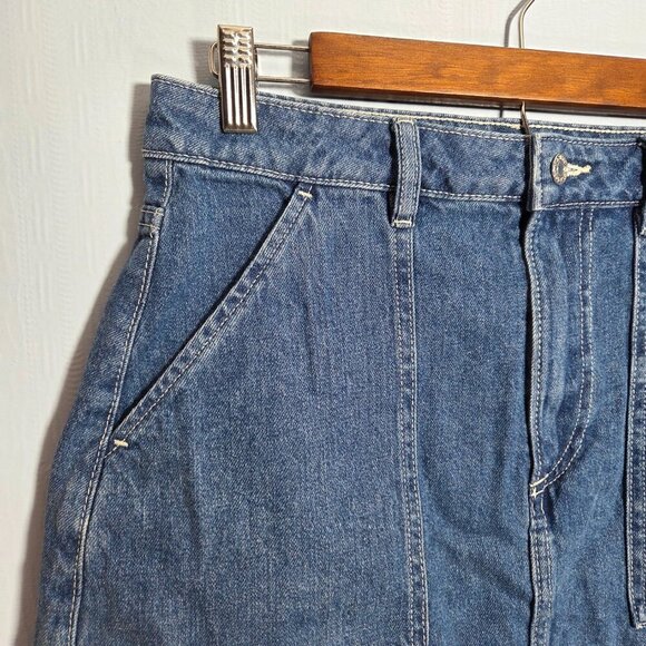 H&M &Denim Size 10 Medium Wash Denim Blue Button Jean Mini Skirt - Picture 8 of 11